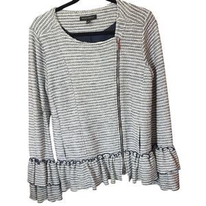 Banana Republic Navy White Tweed Ruffle Peplum Jacket Sz 6 Tall Career Office